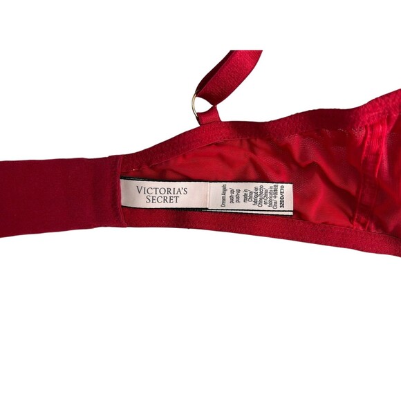 Victoria's Secret Dream Angels Push-up Red Lace Bra with Gold Trim  Size 32DD - Picture 6 of 8